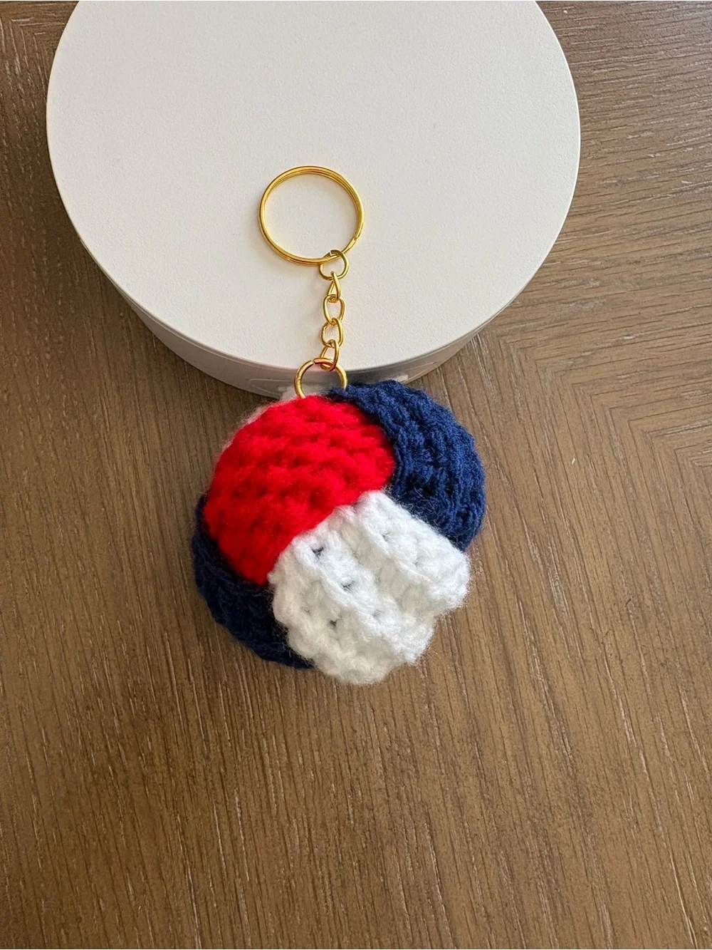 Handmade Red, Navy & White Crochet Keychain - Women's Key Holder